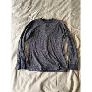 Structure Mens Slim Fit Long Sleeve Textured Knit Crewneck Shirt Navy Blue M